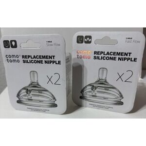 Como Tomo Silicone Replacement Nipples ~Two 2 Packs~2 Slow Flow & 2 Fast Flow